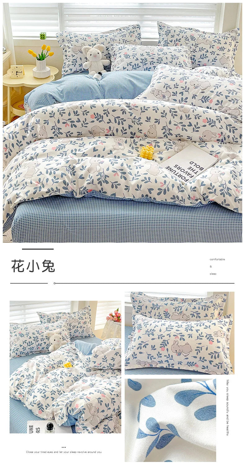 4pcs, 100% cotton bedding set, four piece sheet set comfort set girly fresh style couple bed comforter set