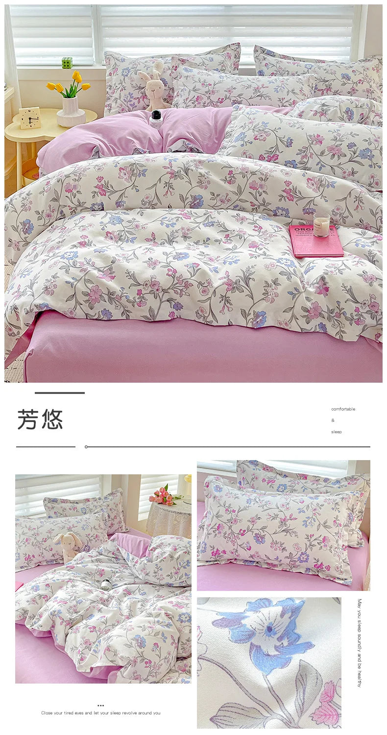 4pcs, 100% cotton bedding set, four piece sheet set comfort set girly fresh style couple bed comforter set