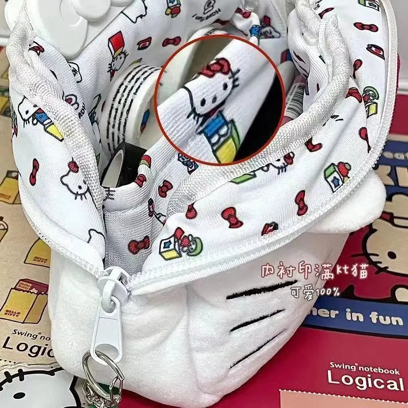 Cute Hello Kitty Plush Pencil Case Student Large Capacity Stationery Bag Kawaii Cute Girls Makeup Storage Bag Party Gifts