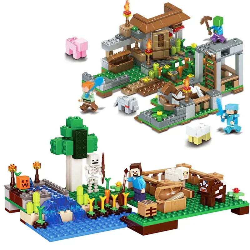 My World Village Farm House Steve Building Blocks Minecrafte Toys for children's birthdays
