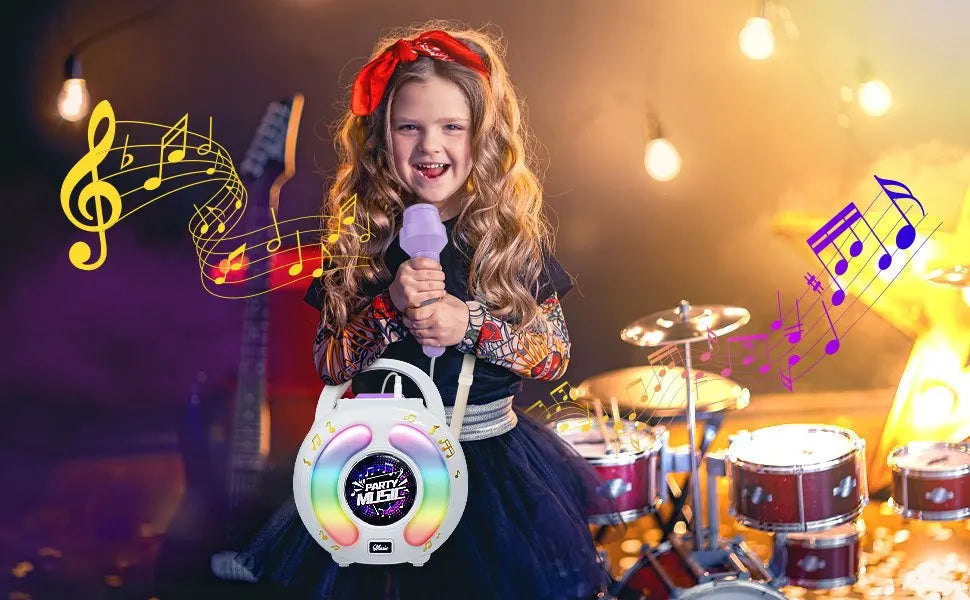 Karaoke Machine with 2 Microphones Kid Portable Karaoke Music Toy with Light Recording Voice Change Function for Girls Boys Gift
