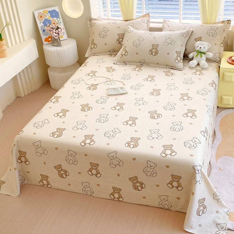 1pcs 100% Cotton Bed Sheet Flower Series Printed Double Top King Sheets for Girls Boys Kids Single Queen King Size Bed Linen