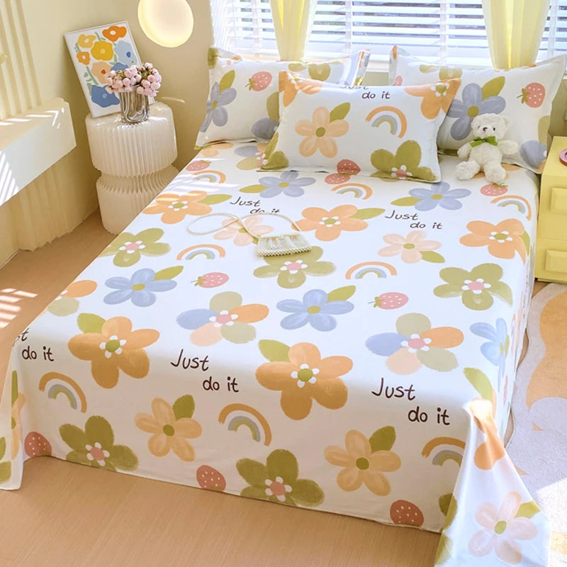 1pcs 100% Cotton Bed Sheet Flower Series Printed Double Top King Sheets for Girls Boys Kids Single Queen King Size Bed Linen