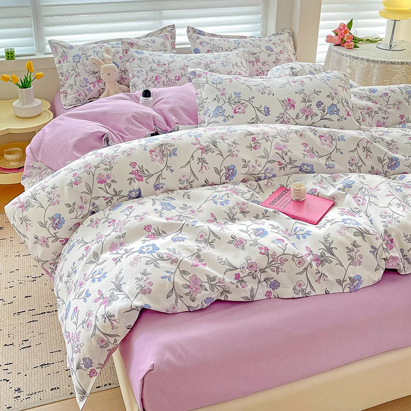 4pcs, 100% cotton bedding set, four piece sheet set comfort set girly fresh style couple bed comforter set