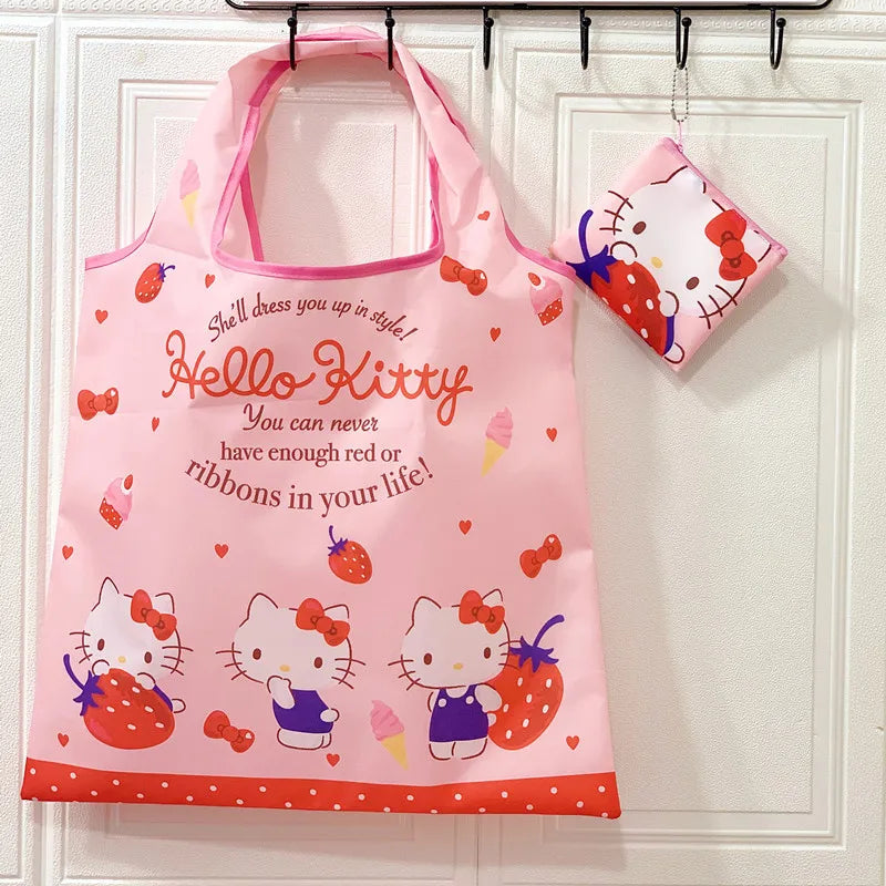 My Melody Sanrio Reusable Tote Bag Kuromi Portable Grocery Shopping Bag Hello Kitty Cinnamoroll Eco-Friendly Bag Be Folded