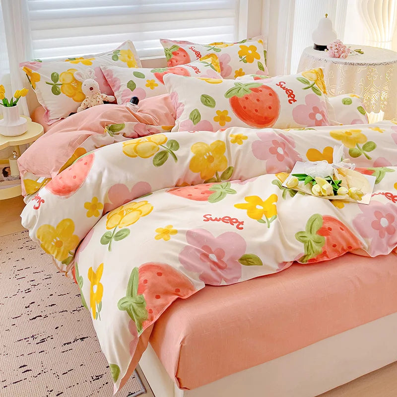 4pcs, 100% cotton bedding set, four piece sheet set comfort set girly fresh style couple bed comforter set