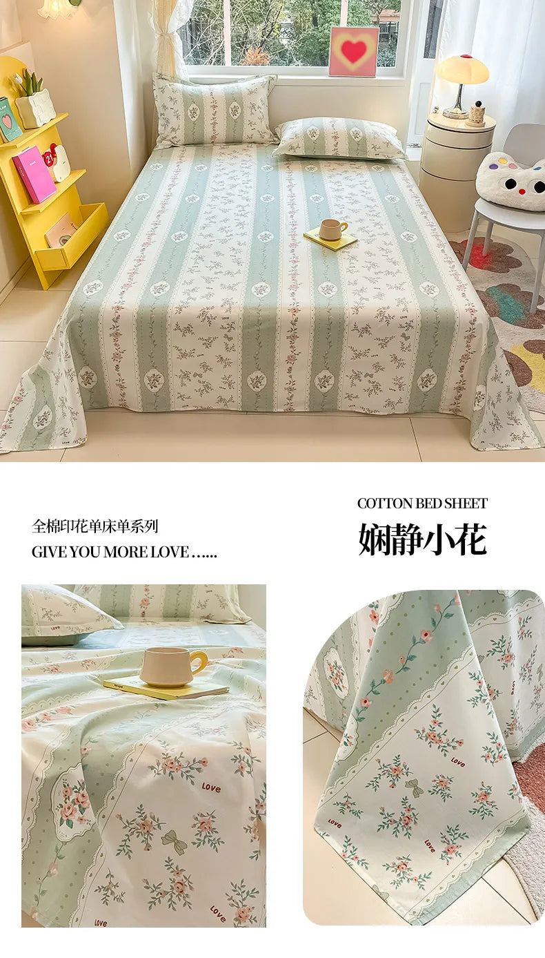 1pcs 100% Cotton Bed Sheet Flower Series Printed Double Top King Sheets for Girls Boys Kids Single Queen King Size Bed Linen