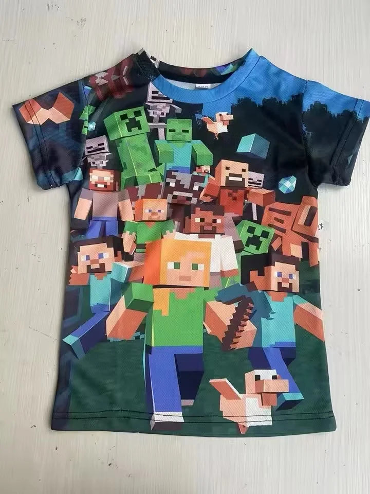Uniqlo Minecraft 3D Printed Casual Tshirt Summer Cute Boys And Girls Building Block Building Cartoon Tee Popular Top inside out2