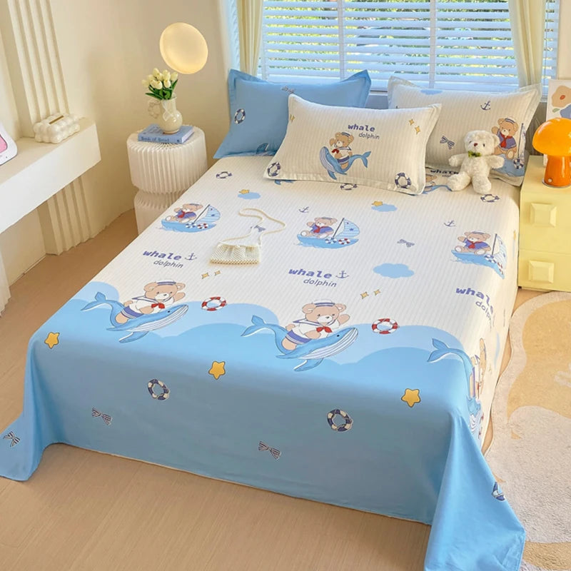 1pcs 100% Cotton Bed Sheet Flower Series Printed Double Top King Sheets for Girls Boys Kids Single Queen King Size Bed Linen