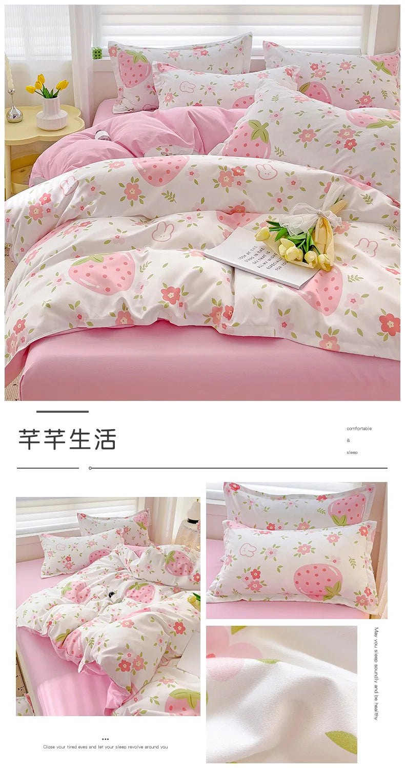 4pcs, 100% cotton bedding set, four piece sheet set comfort set girly fresh style couple bed comforter set