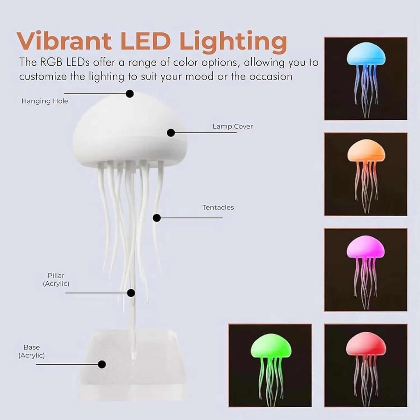 Cartoon Dancing Jellyfish Night Light RGB Gradient Cute Jellyfish Bedside Lamp Voice Control Type-C Charging LED Night Lamp