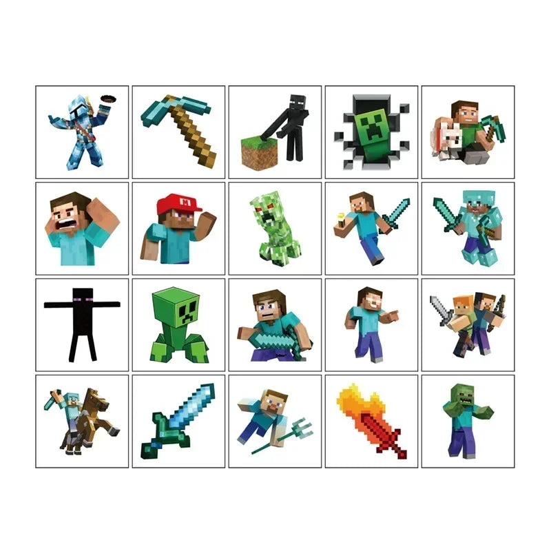 20pcs MineCraftes Game Tattoo Stickers Gamer Birthday Decorations Mining Craft Party Supplies Pixel Stickers Party Toy