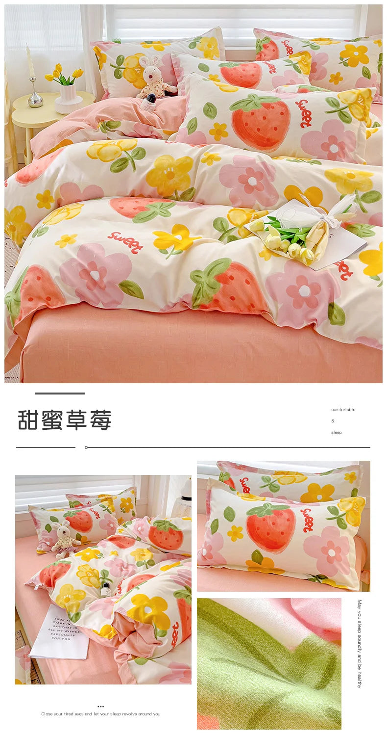4pcs, 100% cotton bedding set, four piece sheet set comfort set girly fresh style couple bed comforter set