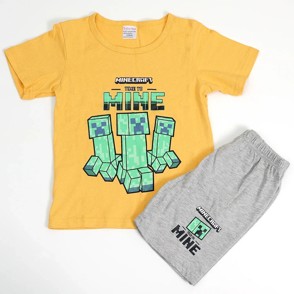 Cartoon Minecrafts Summer Boys T-shirt Pants Suit 2pcs Set Children Short Sleeve Tee Shorts Clothes