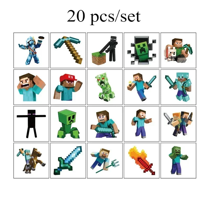 20pcs MineCraftes Game Tattoo Stickers Gamer Birthday Decorations Mining Craft Party Supplies Pixel Stickers Party Toy