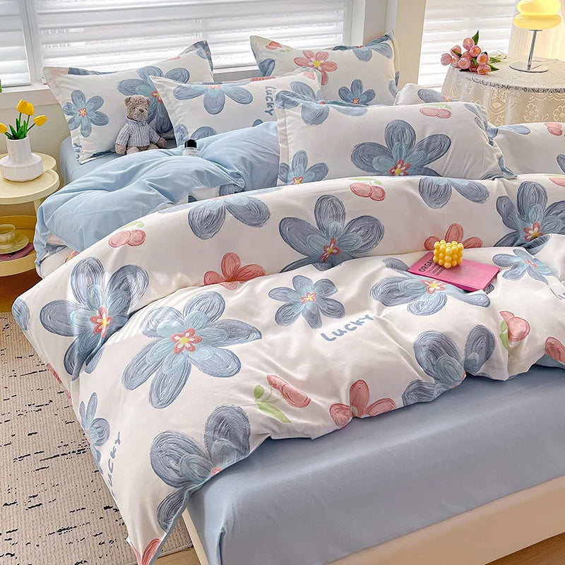 4pcs, 100% cotton bedding set, four piece sheet set comfort set girly fresh style couple bed comforter set