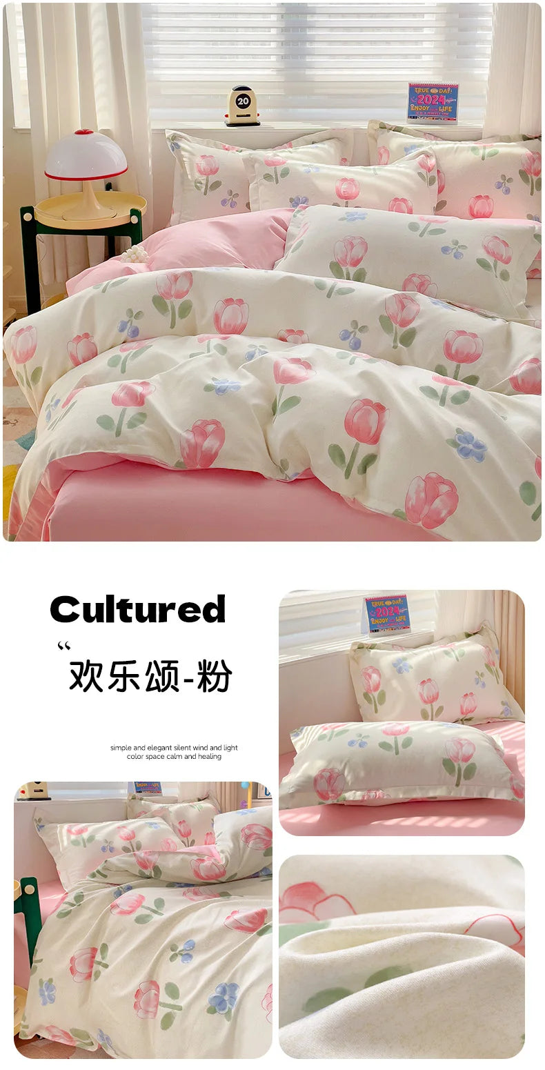 4pcs, 100% cotton bedding set, four piece sheet set comfort set girly fresh style couple bed comforter set