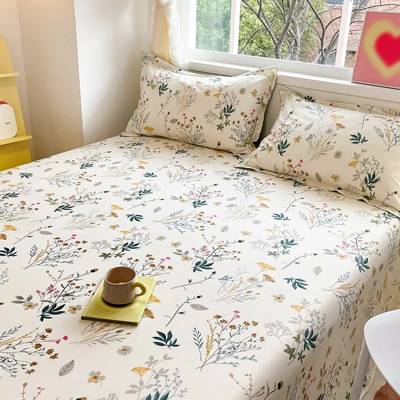 1pcs 100% Cotton Bed Sheet Flower Series Printed Double Top King Sheets for Girls Boys Kids Single Queen King Size Bed Linen