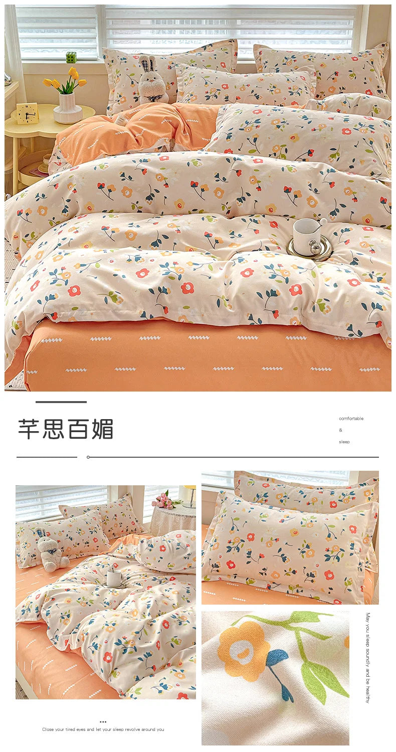 4pcs, 100% cotton bedding set, four piece sheet set comfort set girly fresh style couple bed comforter set