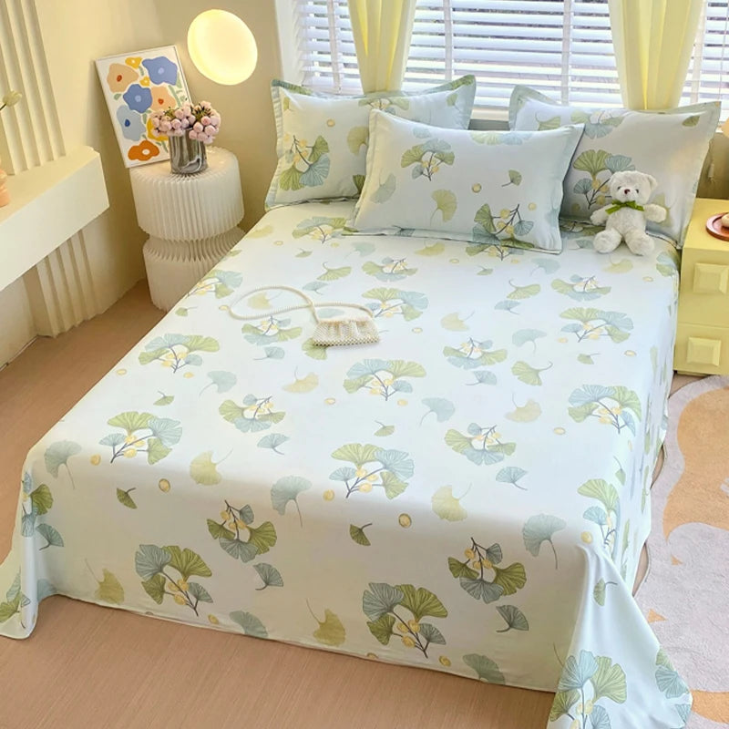 1pcs 100% Cotton Bed Sheet Flower Series Printed Double Top King Sheets for Girls Boys Kids Single Queen King Size Bed Linen