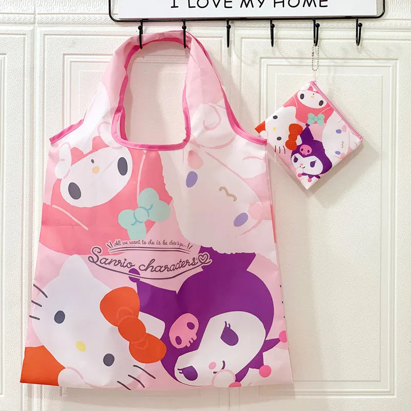 My Melody Sanrio Reusable Tote Bag Kuromi Portable Grocery Shopping Bag Hello Kitty Cinnamoroll Eco-Friendly Bag Be Folded