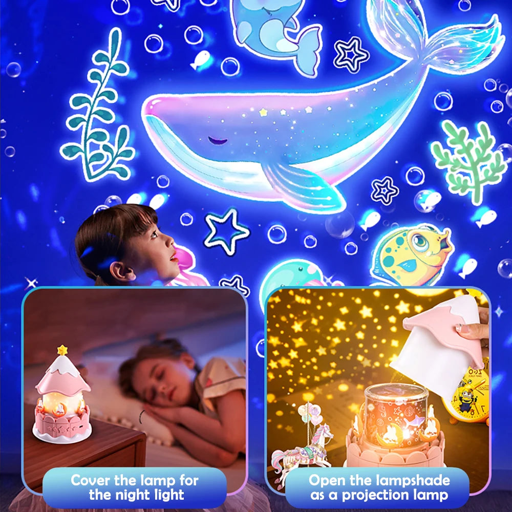 Kawaii Projector Night Light For Nursery Rotated Kids Ocean Projector Sleeping Lamp For Party Birthdays Christmas Gifts