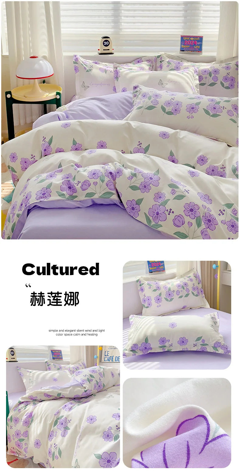 4pcs, 100% cotton bedding set, four piece sheet set comfort set girly fresh style couple bed comforter set