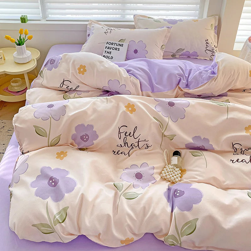 4pcs, 100% cotton bedding set, four piece sheet set comfort set girly fresh style couple bed comforter set