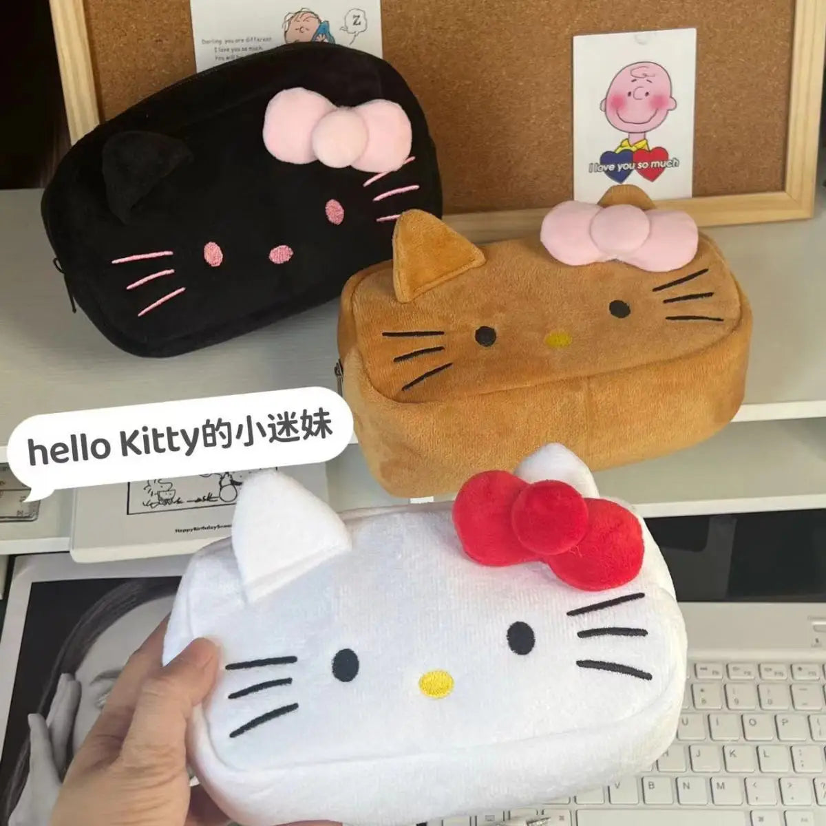 Cute Hello Kitty Plush Pencil Case Student Large Capacity Stationery Bag Kawaii Cute Girls Makeup Storage Bag Party Gifts