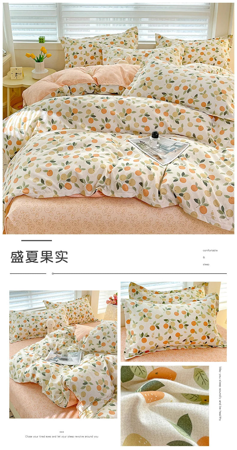 4pcs, 100% cotton bedding set, four piece sheet set comfort set girly fresh style couple bed comforter set