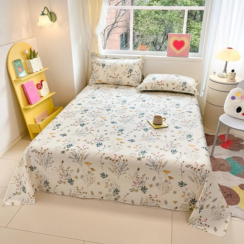 1pcs 100% Cotton Bed Sheet Flower Series Printed Double Top King Sheets for Girls Boys Kids Single Queen King Size Bed Linen