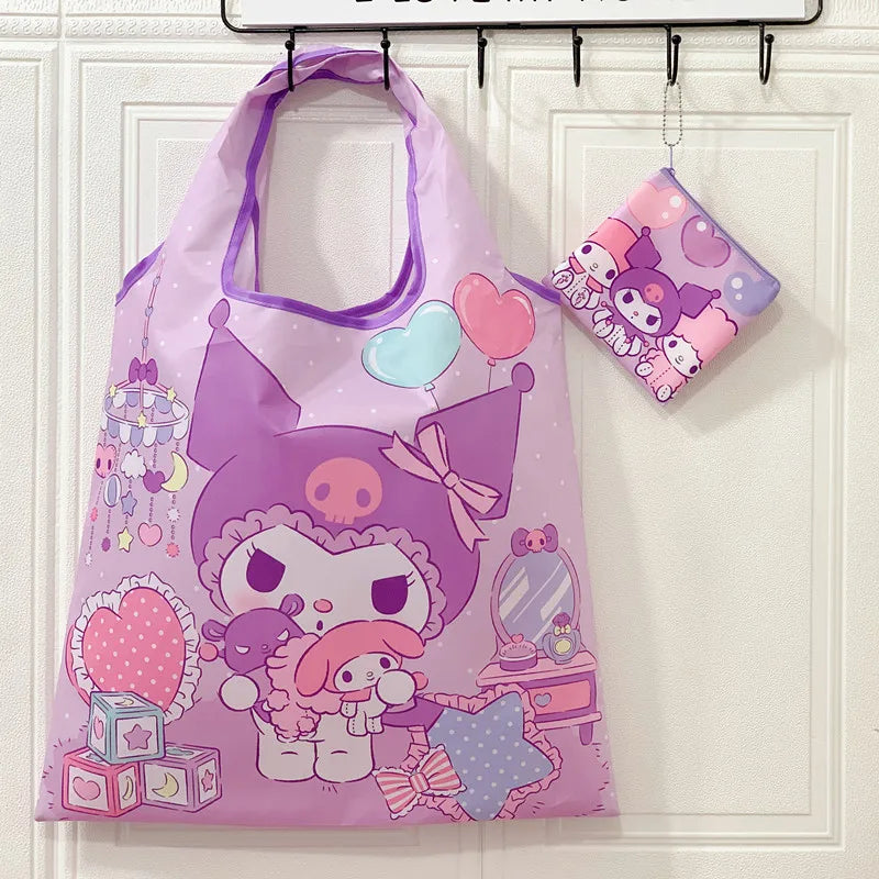 My Melody Sanrio Reusable Tote Bag Kuromi Portable Grocery Shopping Bag Hello Kitty Cinnamoroll Eco-Friendly Bag Be Folded