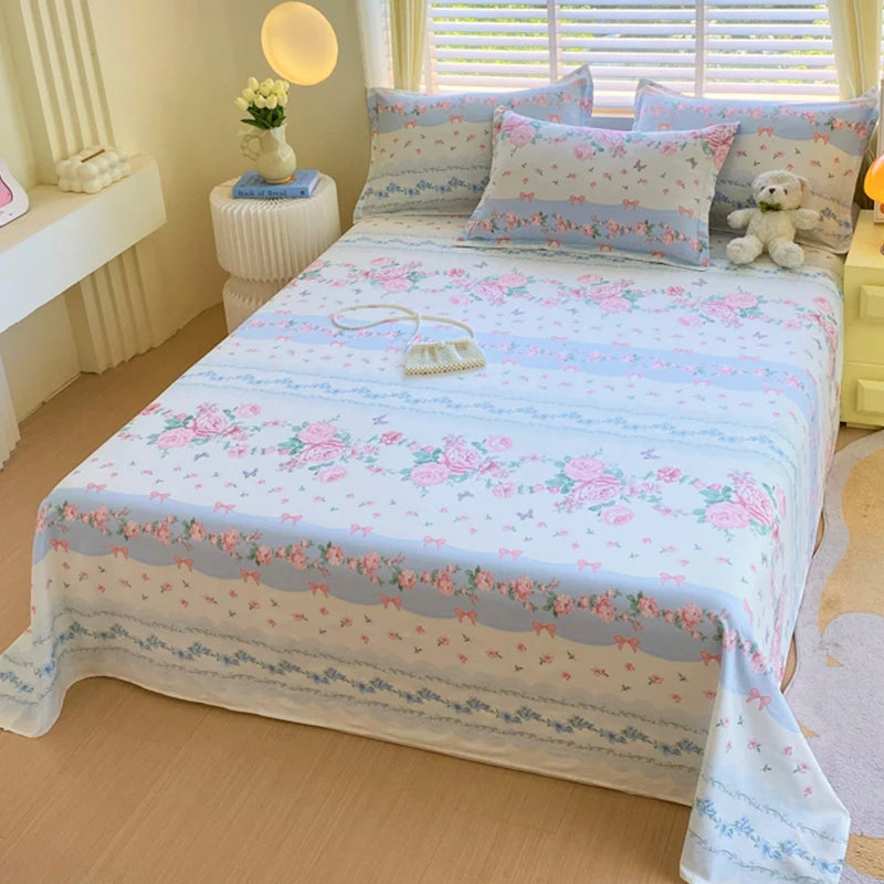 1pcs 100% Cotton Bed Sheet Flower Series Printed Double Top King Sheets for Girls Boys Kids Single Queen King Size Bed Linen