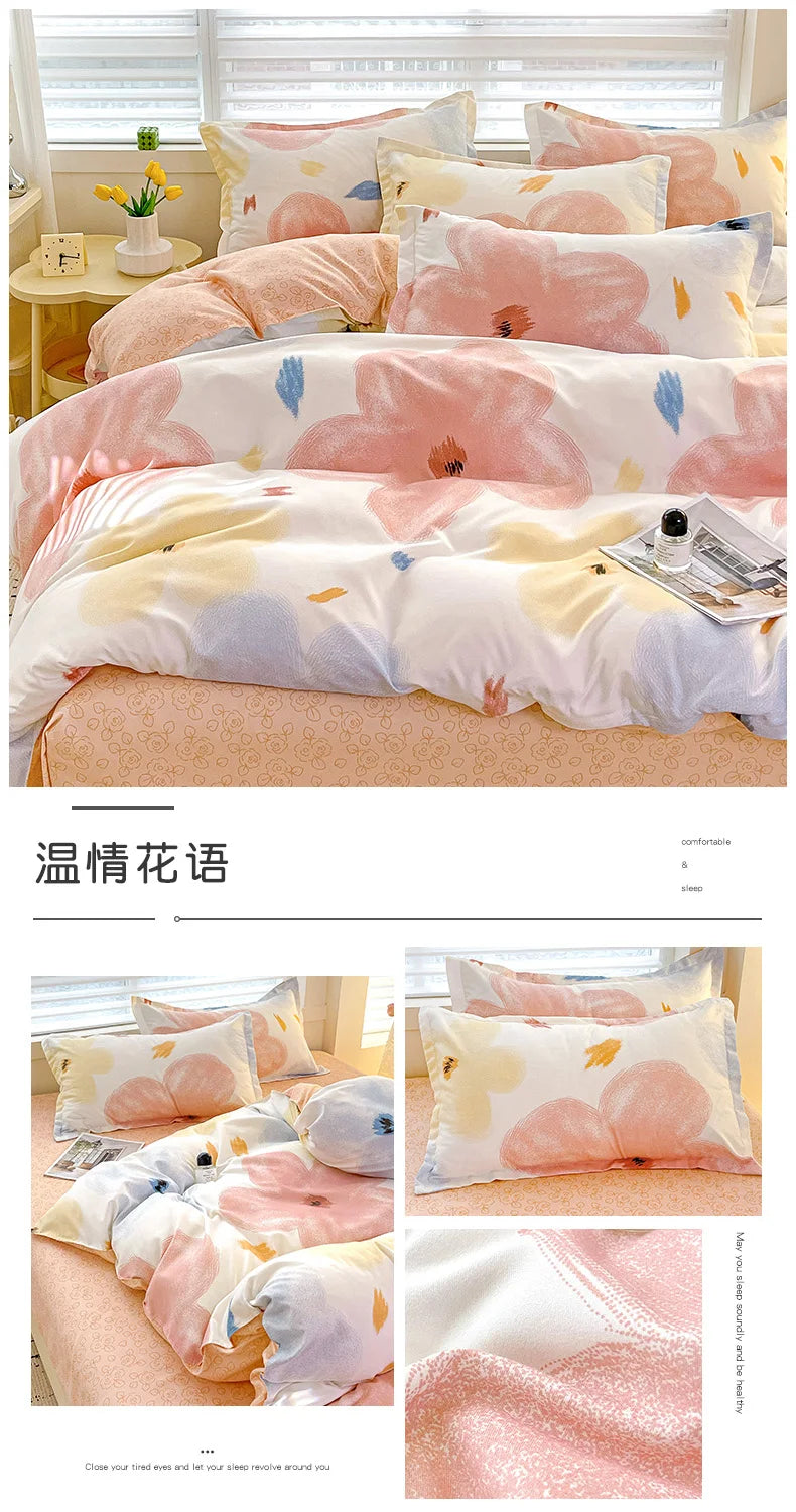 4pcs, 100% cotton bedding set, four piece sheet set comfort set girly fresh style couple bed comforter set