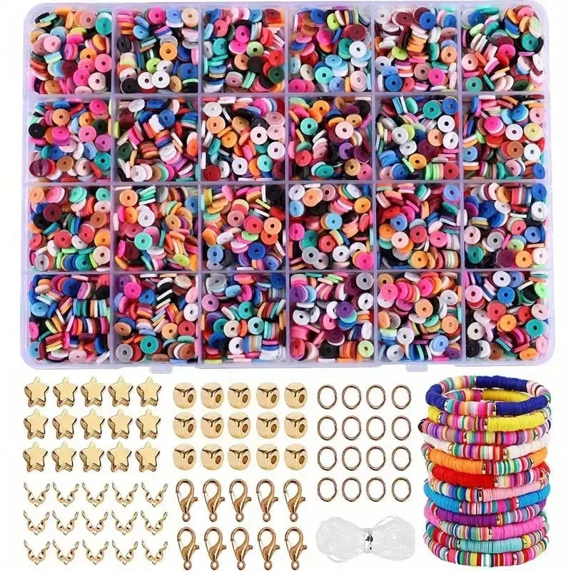 6MM Polymer Clay Beads Set Rainbow Color Flat Chip Beads For Bracelet Necklce Making Letter Beads Accessories Kit DIY
