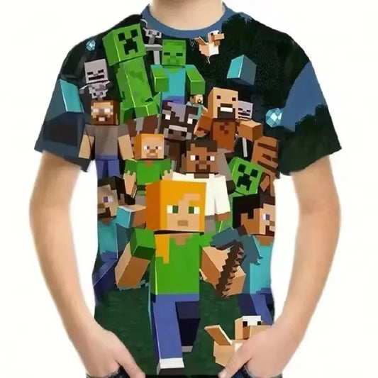 Uniqlo Minecraft 3D Printed Casual Tshirt Summer Cute Boys And Girls Building Block Building Cartoon Tee Popular Top inside out2