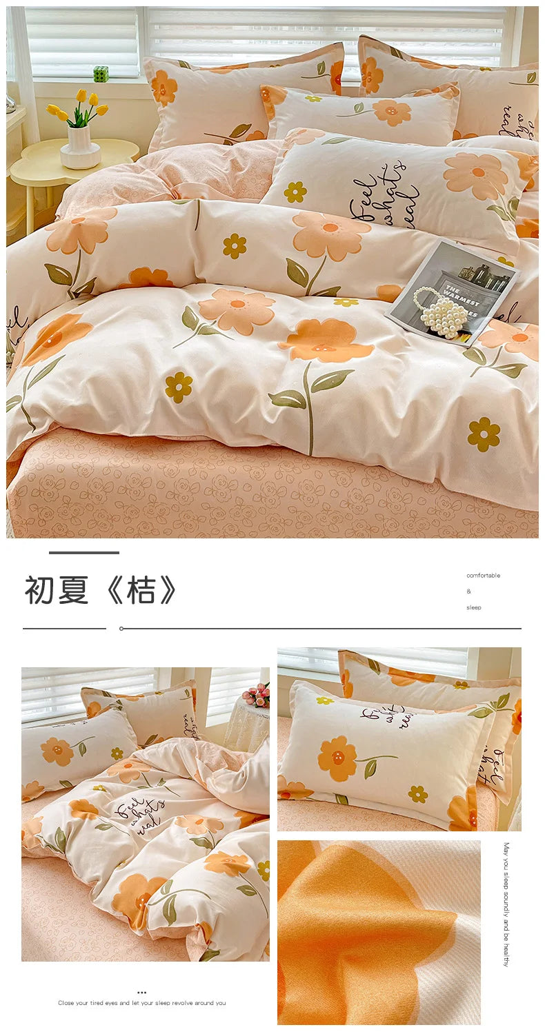 4pcs, 100% cotton bedding set, four piece sheet set comfort set girly fresh style couple bed comforter set