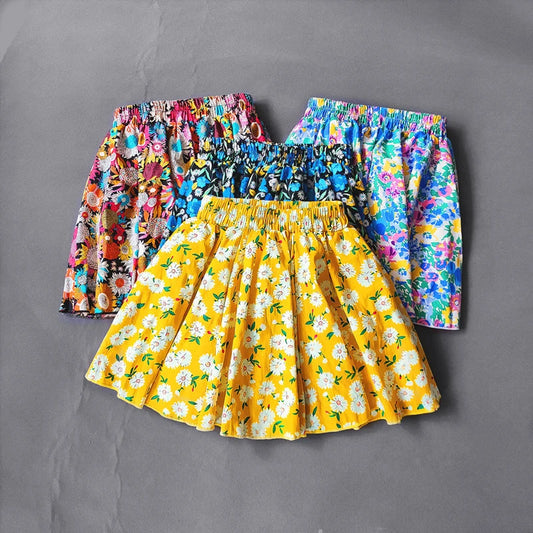 Kids Girls Cotton Print Princess Pleated Skirt Sweet Big Kids Girls Tutu Skirts Elastic Waist Mini Skirt Clothes For Girls