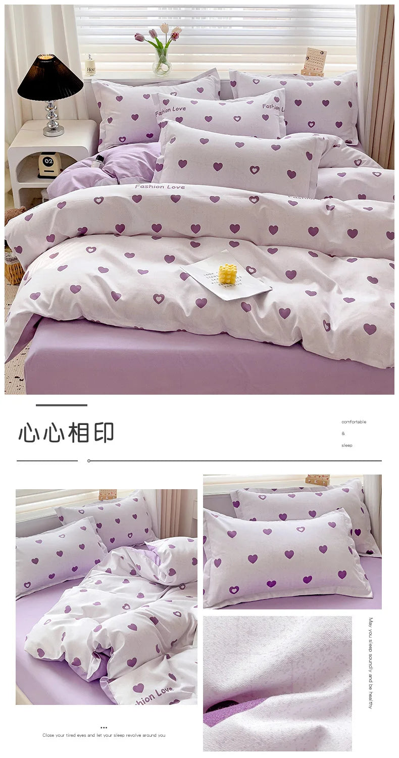 4pcs, 100% cotton bedding set, four piece sheet set comfort set girly fresh style couple bed comforter set