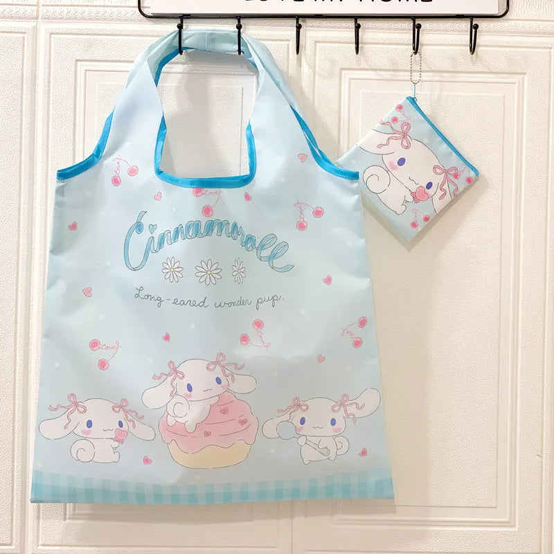 My Melody Sanrio Reusable Tote Bag Kuromi Portable Grocery Shopping Bag Hello Kitty Cinnamoroll Eco-Friendly Bag Be Folded