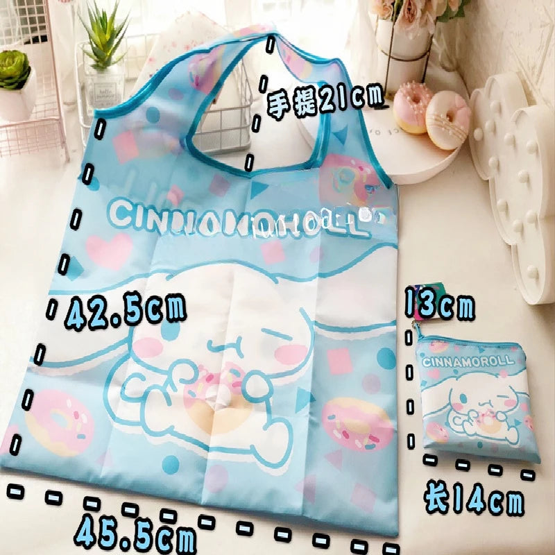 My Melody Sanrio Reusable Tote Bag Kuromi Portable Grocery Shopping Bag Hello Kitty Cinnamoroll Eco-Friendly Bag Be Folded