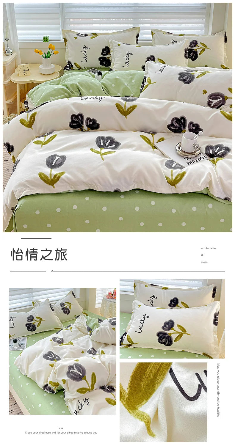 4pcs, 100% cotton bedding set, four piece sheet set comfort set girly fresh style couple bed comforter set