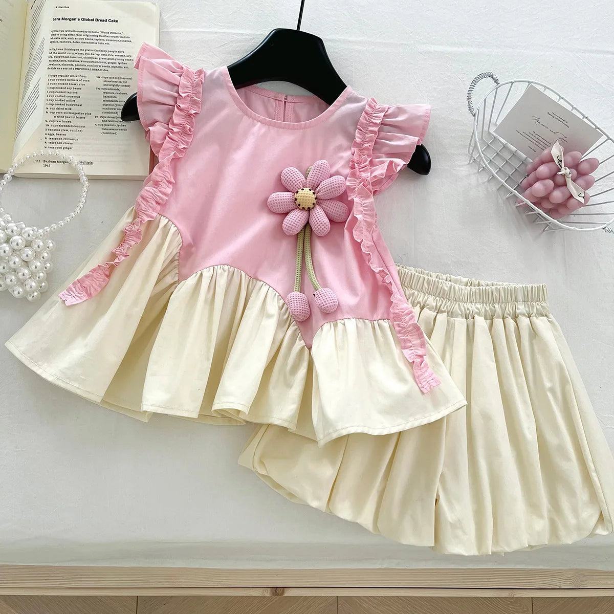 2PCS Girls Clothes Set Children Clothing Spring Flora Print Summer Baby Tops Tee Shirts Shorts Skirt Kids Girl Clothing 90-150
