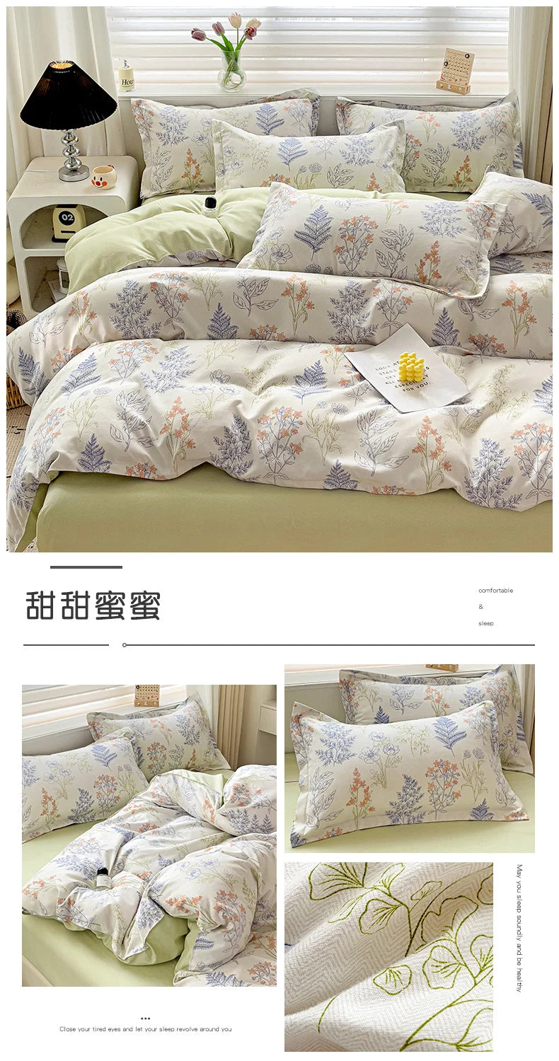 4pcs, 100% cotton bedding set, four piece sheet set comfort set girly fresh style couple bed comforter set