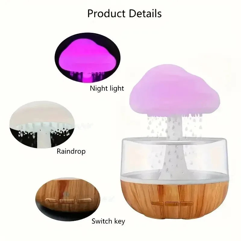 Rainy day humidifier, colorful mushroom cloud aromatherapy humidifier, desktop fountain, bedside sleep, relaxation, adult gift