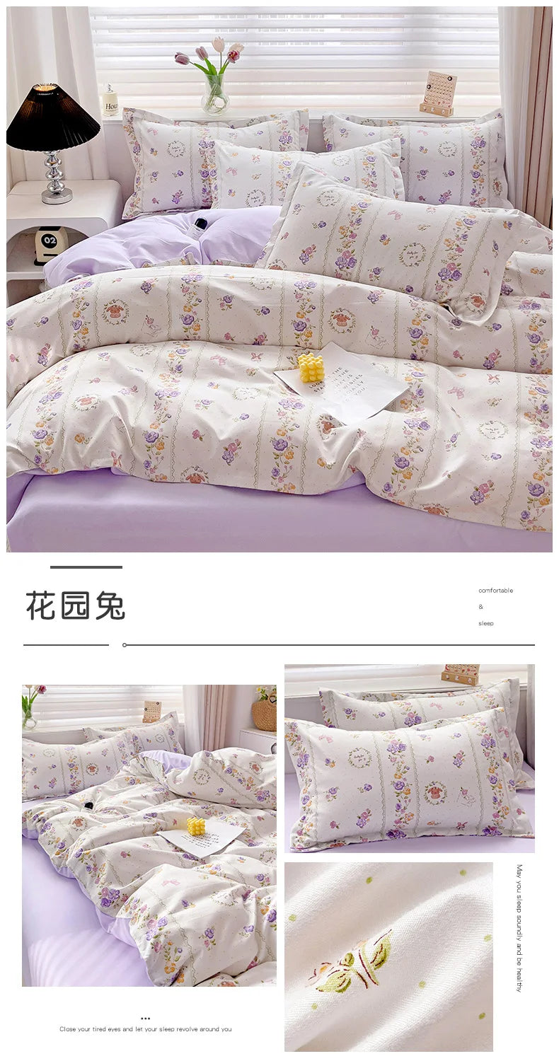 4pcs, 100% cotton bedding set, four piece sheet set comfort set girly fresh style couple bed comforter set