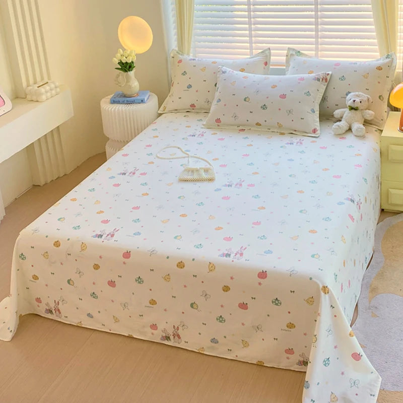 1pcs 100% Cotton Bed Sheet Flower Series Printed Double Top King Sheets for Girls Boys Kids Single Queen King Size Bed Linen