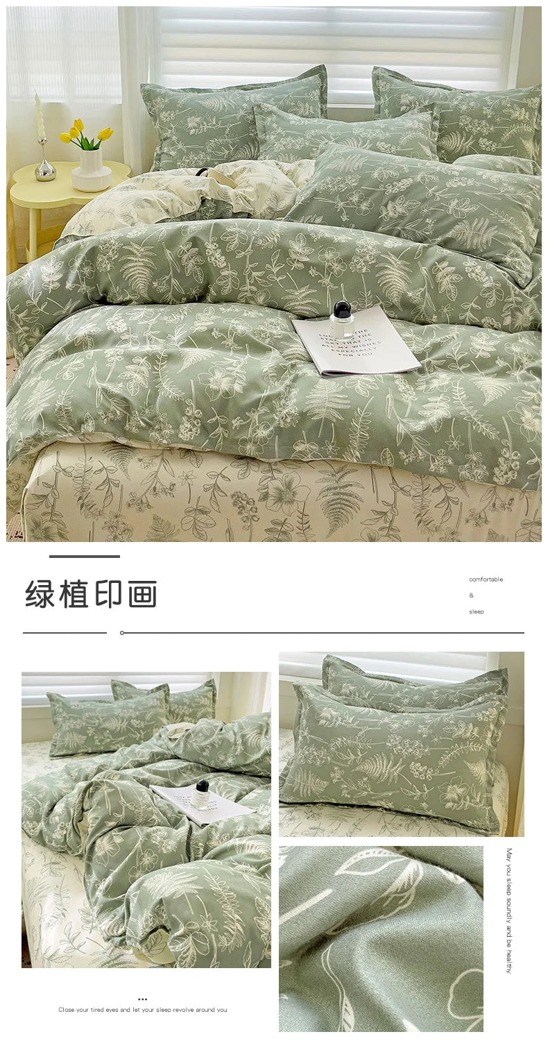 4pcs, 100% cotton bedding set, four piece sheet set comfort set girly fresh style couple bed comforter set