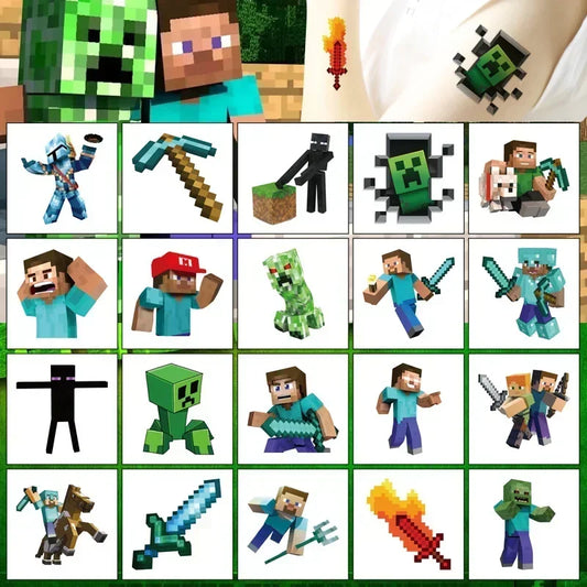 20pcs MineCraftes Game Tattoo Stickers Gamer Birthday Decorations Mining Craft Party Supplies Pixel Stickers Party Toy