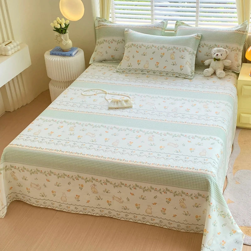 1pcs 100% Cotton Bed Sheet Flower Series Printed Double Top King Sheets for Girls Boys Kids Single Queen King Size Bed Linen